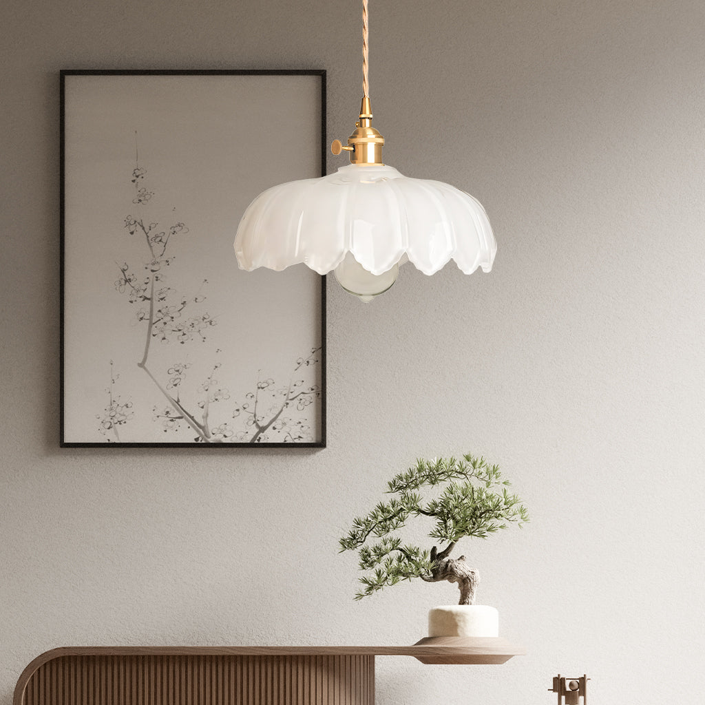 Lampa Wisząca Vintage Tulipanowa z Kloszem Szklanym i Oprawką Mosiężną - 10