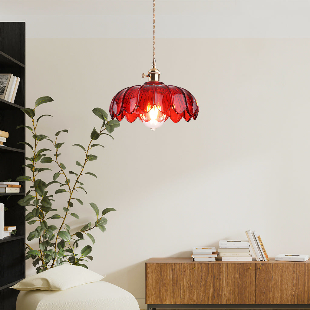 Lampa Wisząca Vintage Tulipanowa z Kloszem Szklanym i Oprawką Mosiężną - 11