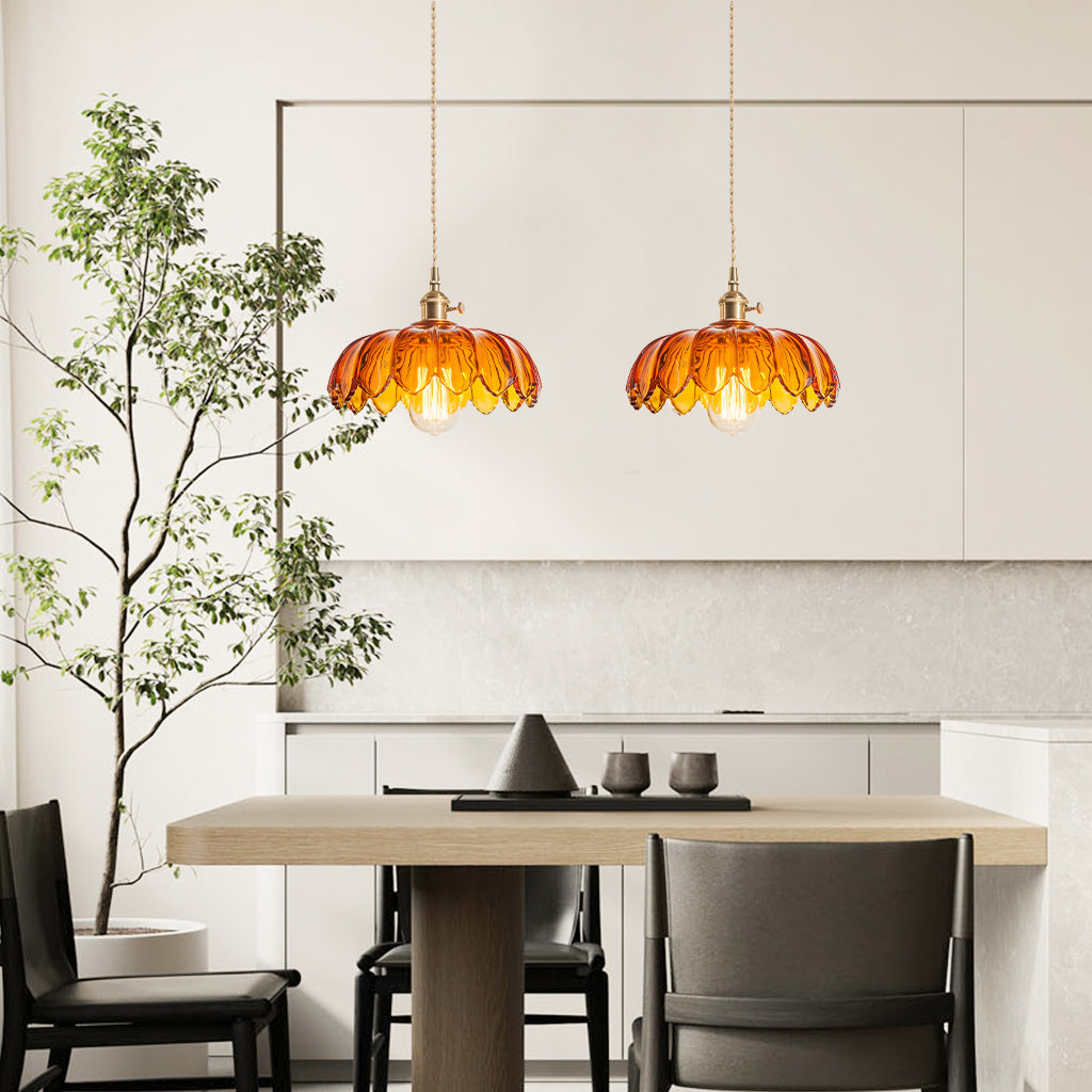 Lampa Wisząca Vintage Tulipanowa z Kloszem Szklanym i Oprawką Mosiężną - 12