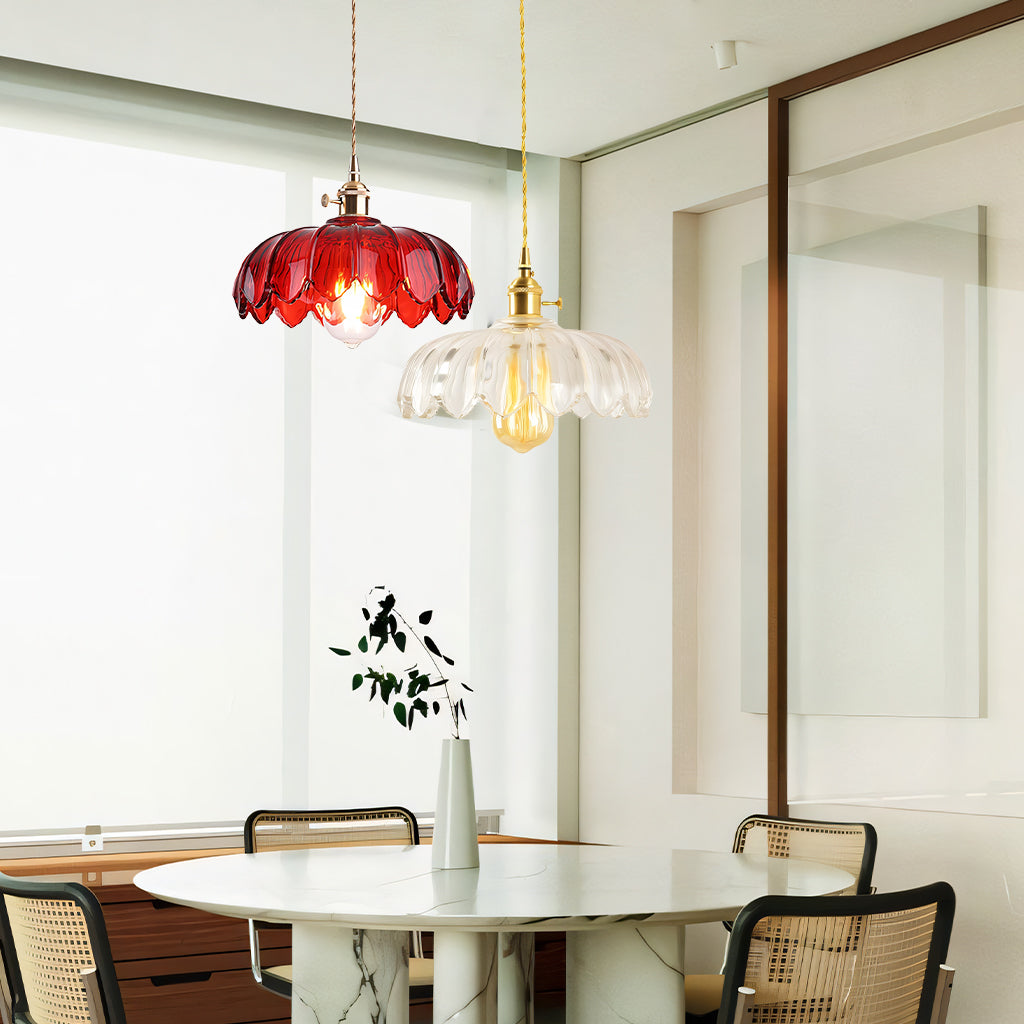 Lampa Wisząca Vintage Tulipanowa z Kloszem Szklanym i Oprawką Mosiężną - 15
