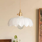 Lampa Wisząca Vintage Tulipanowa z Kloszem Szklanym i Oprawką Mosiężną - Biały