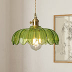 Lampa Wisząca Vintage Tulipanowa z Kloszem Szklanym i Oprawką Mosiężną - Zielony