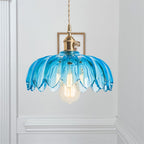Lampa Wisząca Vintage Tulipanowa z Kloszem Szklanym i Oprawką Mosiężną - Niebieski