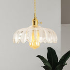 Lampa Wisząca Vintage Tulipanowa z Kloszem Szklanym i Oprawką Mosiężną - Przezroczysty