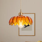 Lampa Wisząca Vintage Tulipanowa z Kloszem Szklanym i Oprawką Mosiężną - Bursztynowy