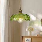 Lampa Wisząca Vintage Tulipanowa z Kloszem Szklanym i Oprawką Mosiężną - 4