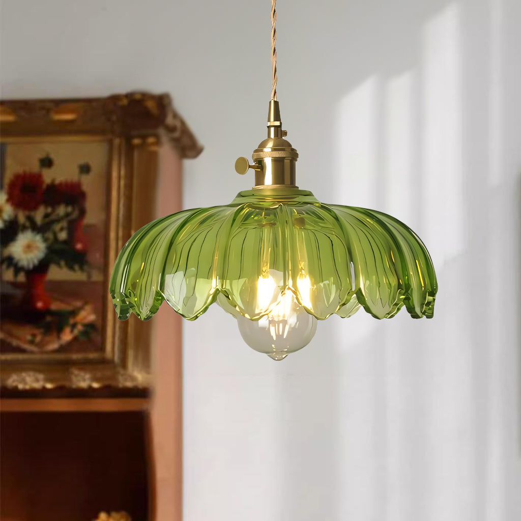 Lampa Wisząca Vintage Tulipanowa z Kloszem Szklanym i Oprawką Mosiężną - 5