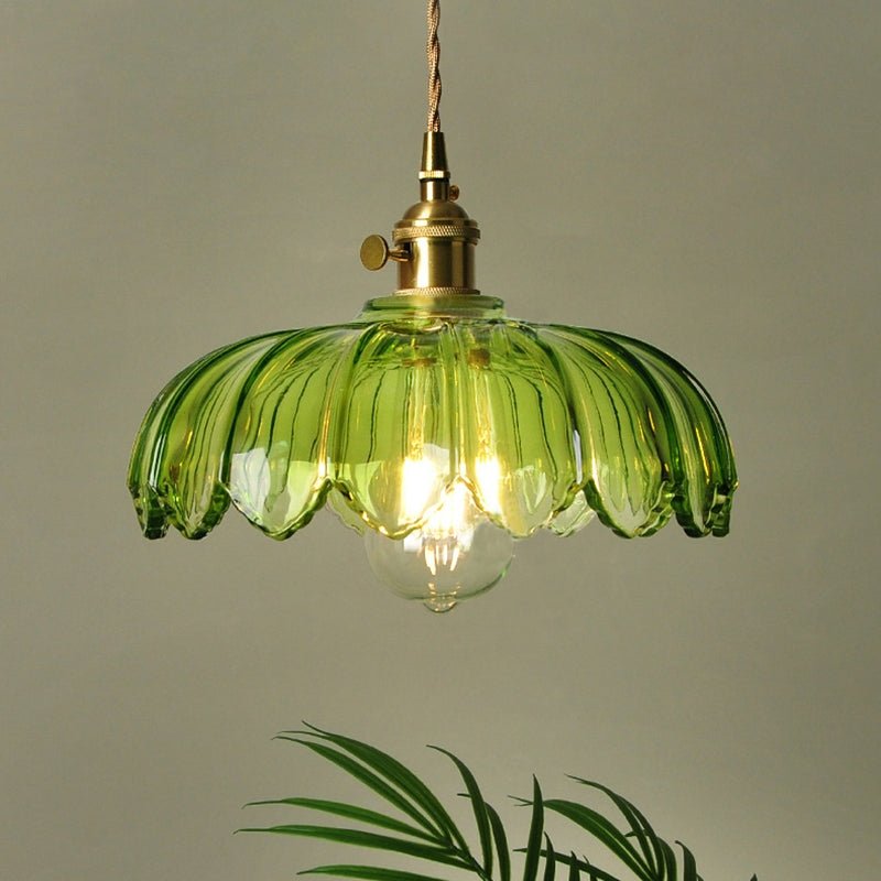 Lampa Wisząca Vintage z Kloszem w Kształcie Kwiatu - Zielony