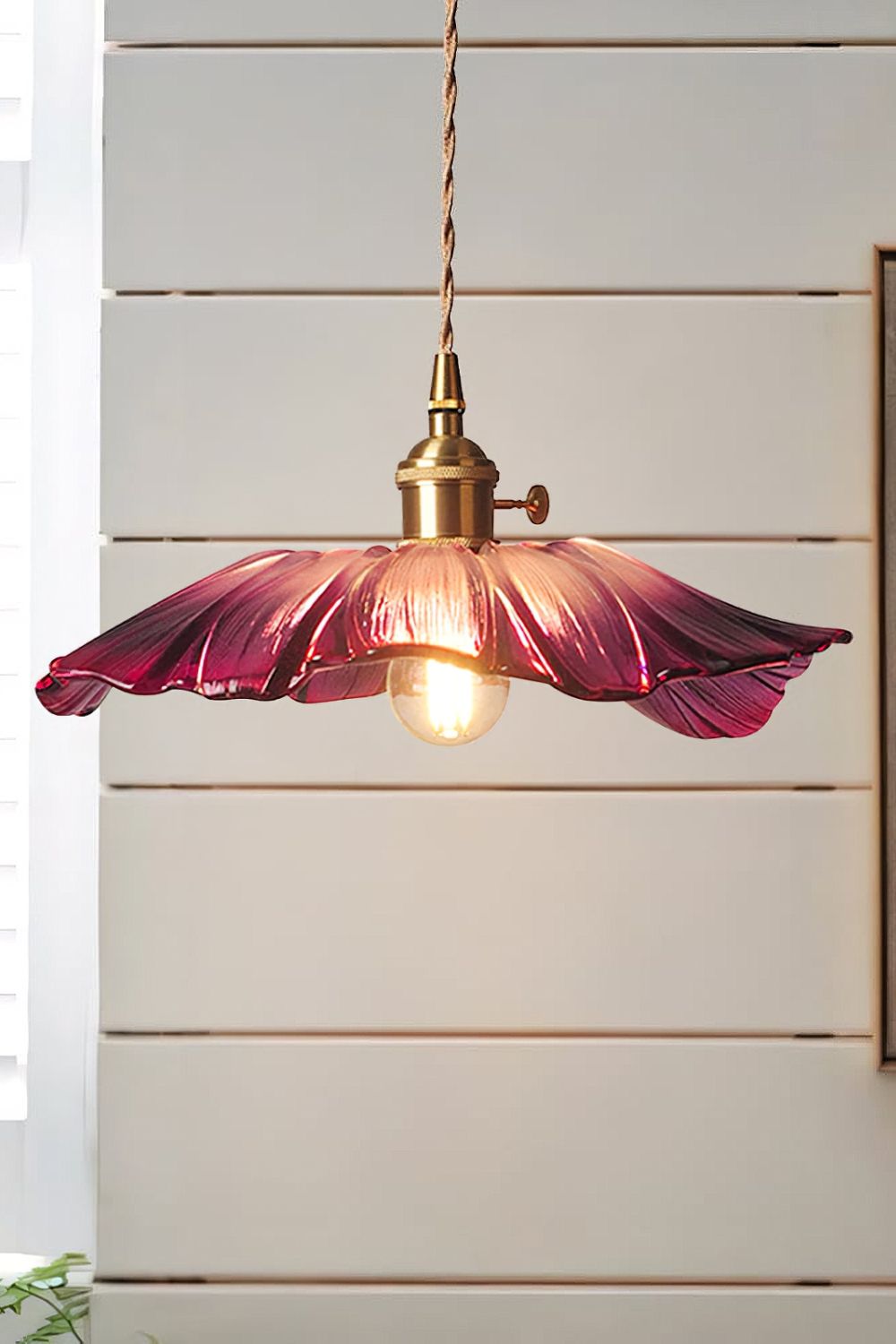 Lampa Wisząca Vintage z Kloszem w Kształcie Kwiatu Lotosu ze Szkła - Model B Ø 30 cm x W 13 cm / Fioletowy