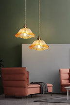 Lampa Wisząca Vintage z Kloszem w Kształcie Kwiatu Lotosu ze Szkła - 14