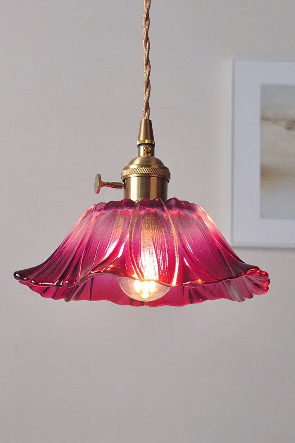 Lampa Wisząca Vintage z Kloszem w Kształcie Kwiatu Lotosu ze Szkła - 22