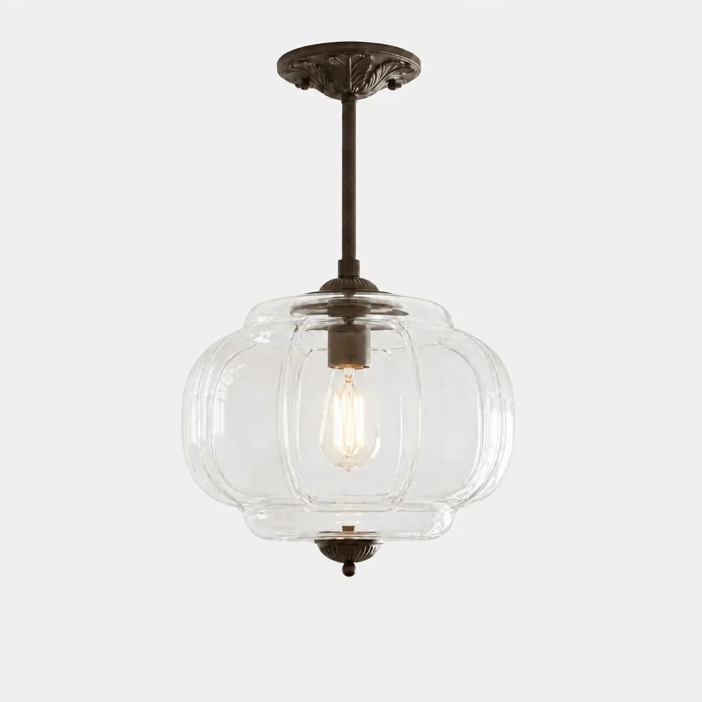 Lampa Wisząca Vintage z Kloszem ze Szkła Mlecznego w Kształcie Dyni - 23