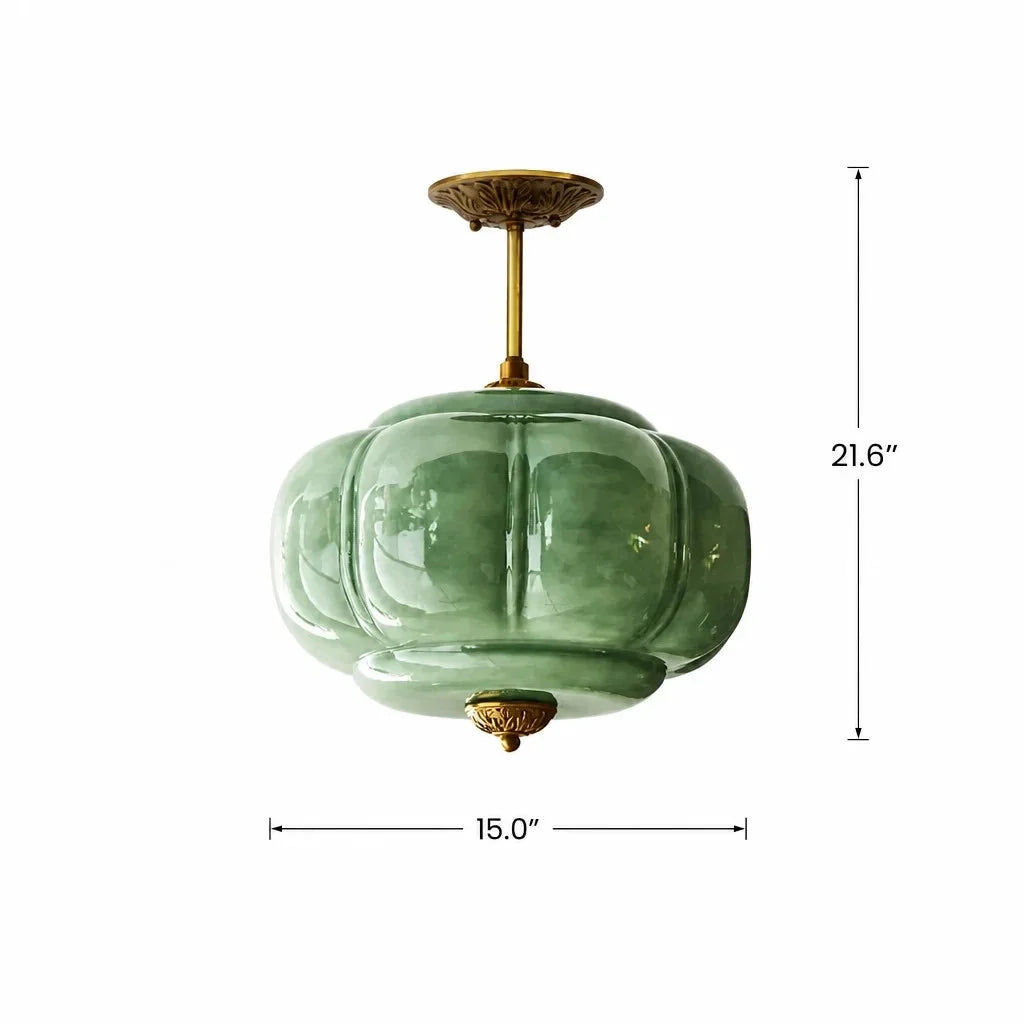 Lampa Wisząca Vintage z Kloszem ze Szkła Mlecznego w Kształcie Dyni - 26