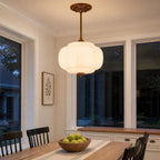 Lampa Wisząca Vintage z Kloszem ze Szkła Mlecznego w Kształcie Dyni - 4