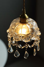 Lampa Wisząca Vintage z Kryształowymi Zawieszkami i Szklanym Kloszem - 9
