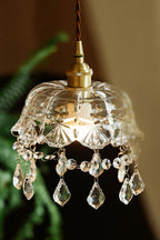 Lampa Wisząca Vintage z Kryształowymi Zawieszkami i Szklanym Kloszem - 10