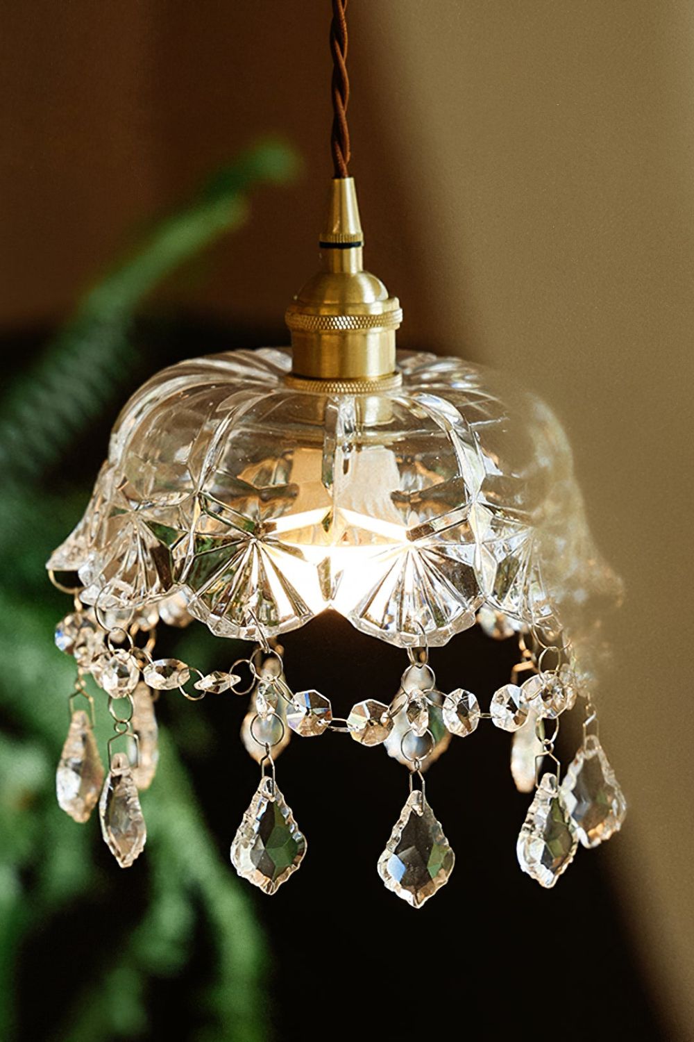 Lampa Wisząca Vintage z Kryształowymi Zawieszkami i Szklanym Kloszem - 10