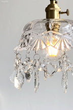 Lampa Wisząca Vintage z Kryształowymi Zawieszkami i Szklanym Kloszem - 13