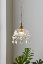 Lampa Wisząca Vintage z Kryształowymi Zawieszkami i Szklanym Kloszem - 4