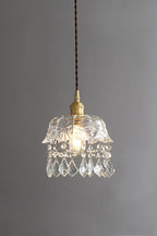 Lampa Wisząca Vintage z Kryształowymi Zawieszkami i Szklanym Kloszem - 6