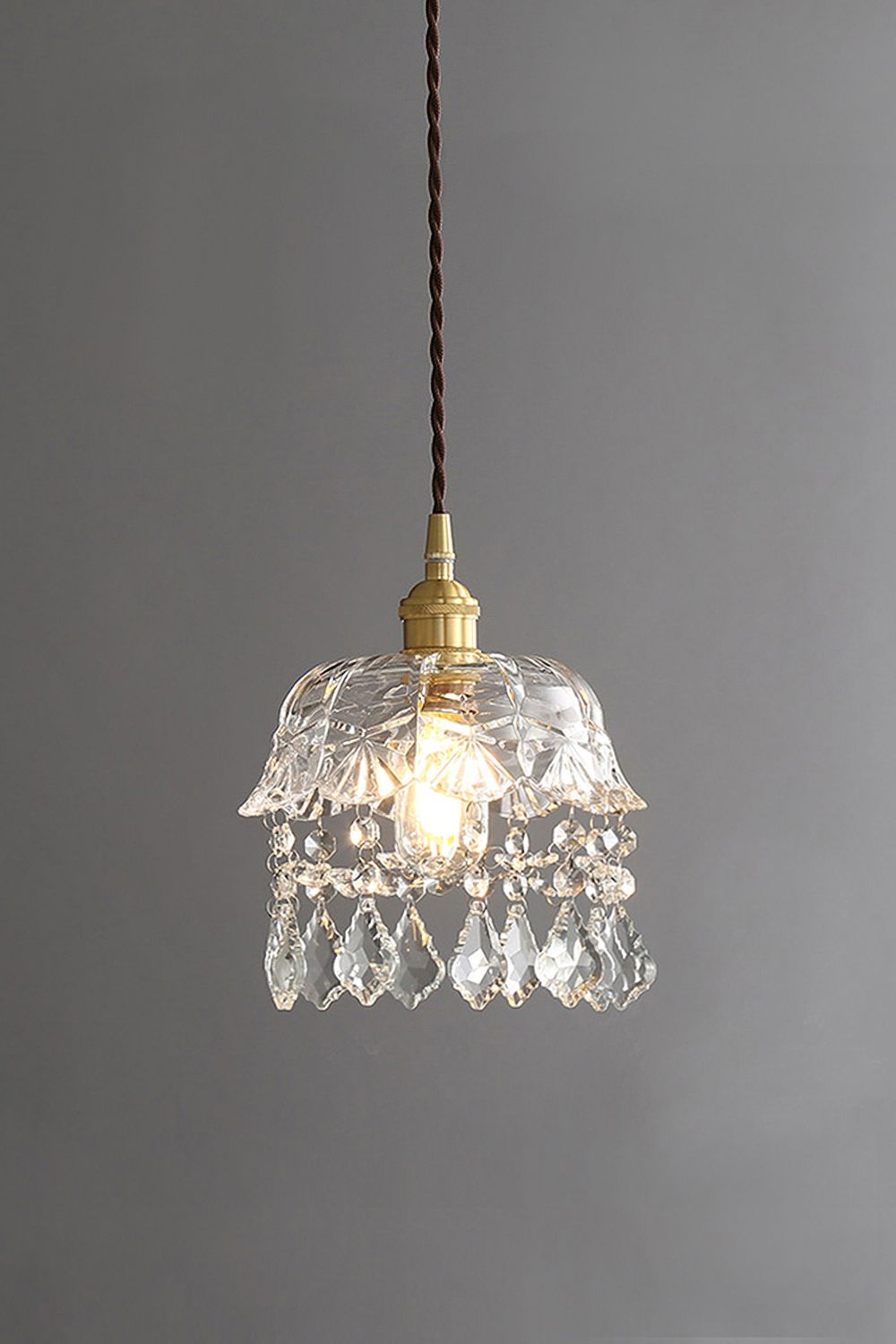 Lampa Wisząca Vintage z Kryształowymi Zawieszkami i Szklanym Kloszem - 6