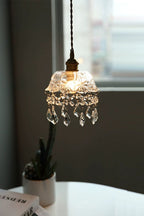 Lampa Wisząca Vintage z Kryształowymi Zawieszkami i Szklanym Kloszem - 7