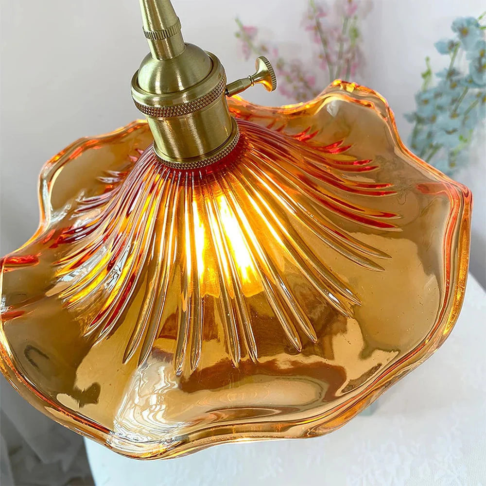 Lampa Wisząca Vintage z Kwiatowym Kloszem Szklanym i Mosiężną Oprawą - 5