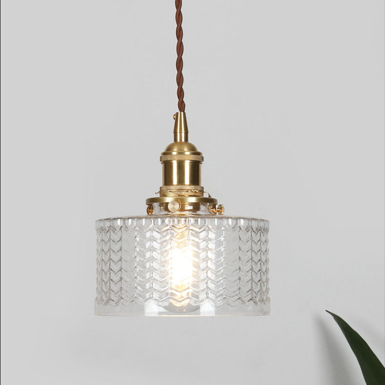 Lampa Wisząca Vintage z Teksturowanym Kloszem Szklanym - Przezroczysty