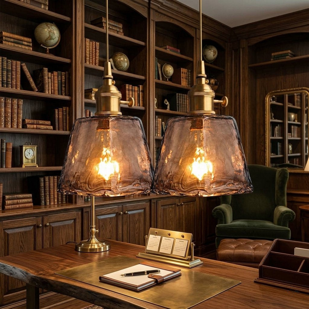 Lampa Wisząca Vintage z Teksturowanym Szklanym Kloszem i Mosiężną Oprawą - 8