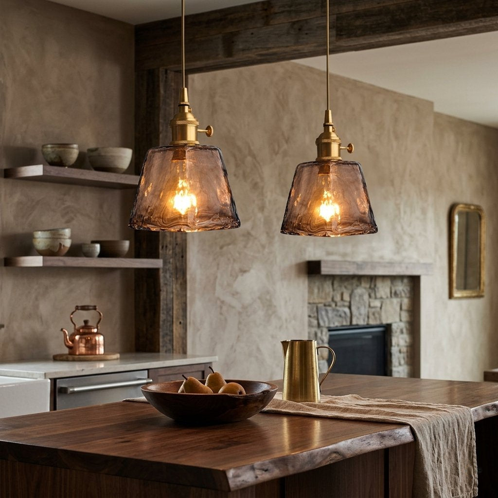 Lampa Wisząca Vintage z Teksturowanym Szklanym Kloszem i Mosiężną Oprawą