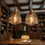Lampa Wisząca Vintage z Teksturowanym Szklanym Kloszem i Mosiężną Oprawą - 9