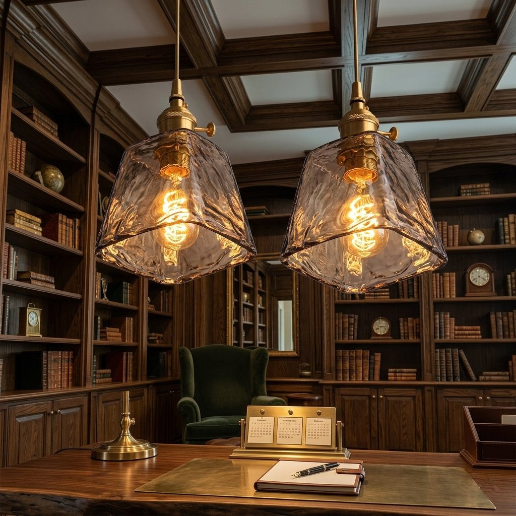 Lampa Wisząca Vintage z Teksturowanym Szklanym Kloszem i Mosiężną Oprawą - 9