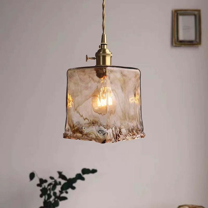Lampa Wisząca Vintage z Teksturowanym Szklanym Kloszem i Mosiężną Oprawą - 6