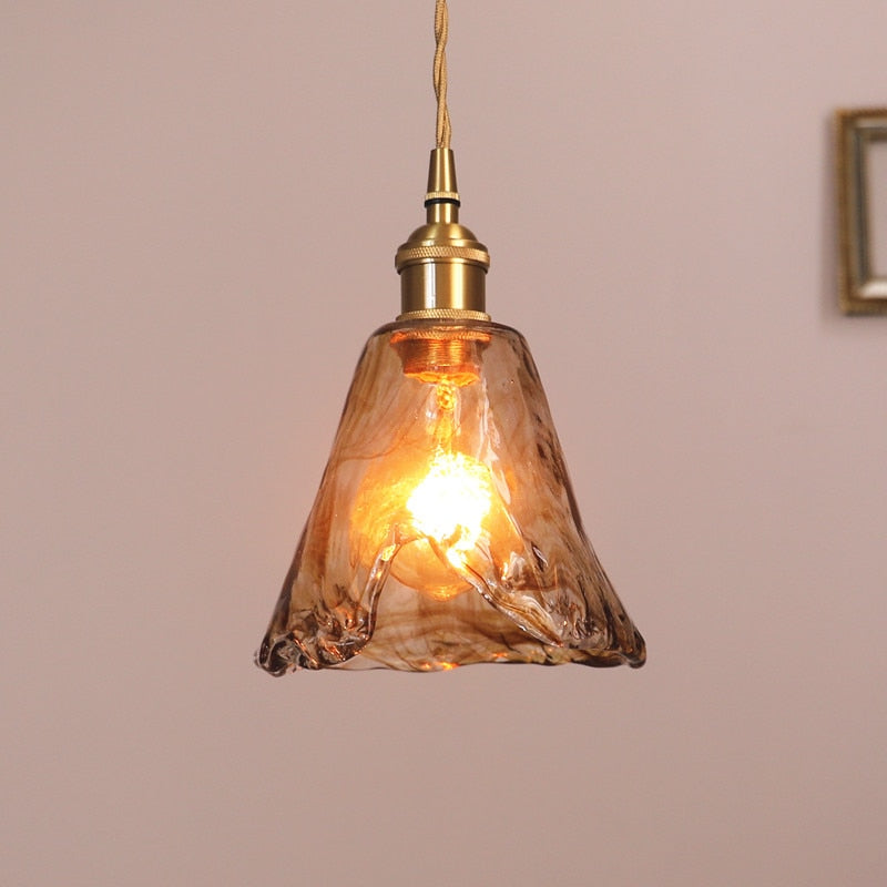 Lampa Wisząca Vintage z Teksturowanym Szklanym Kloszem i Mosiężną Oprawą - 2