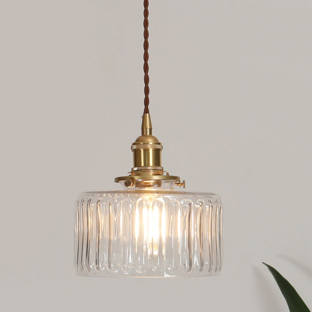Lampa Wisząca Vintage z Żebrowanym Kloszem Szklanym i Regulowaną Wysokością - Przezroczysty