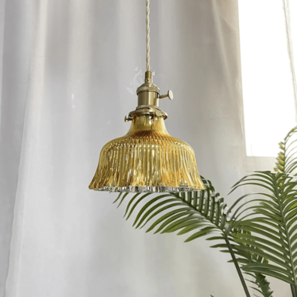 Lampa Wisząca Vintage ze Szklanym Kloszem w Stylu Skandynawskim - Żółty