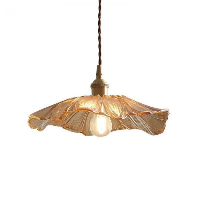 Lampa Wisząca z Kwiatowym Kloszem ze Szkła - Bursztynowy