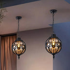 Lampa Wisząca Zewnętrzna Vintage z Kulistym Kloszem Szklanym - Czarny