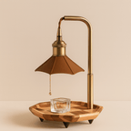 Lampka do Podgrzewania Świec Retro z Drewnianą Tacą i Łańcuszkowym Włącznikiem - Brązowy