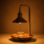 Lampka do Podgrzewania Świec Retro z Drewnianą Tacą i Łańcuszkowym Włącznikiem - 5