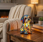 Lampka Nocna Art Deco w Kształcie Psa z Witrażowym Wzorem - Żółty/Pomarańczowy/Złoty