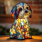 Lampka Nocna Art Deco w Kształcie Psa z Witrażowym Wzorem - 3