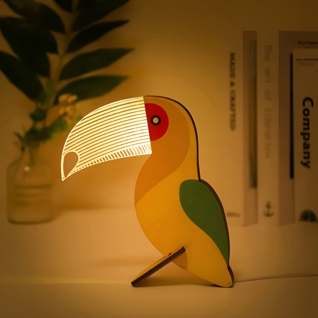 Lampka Nocna Drewniana z Motywem Zwierzęcym do Pokoju Dziecięcego