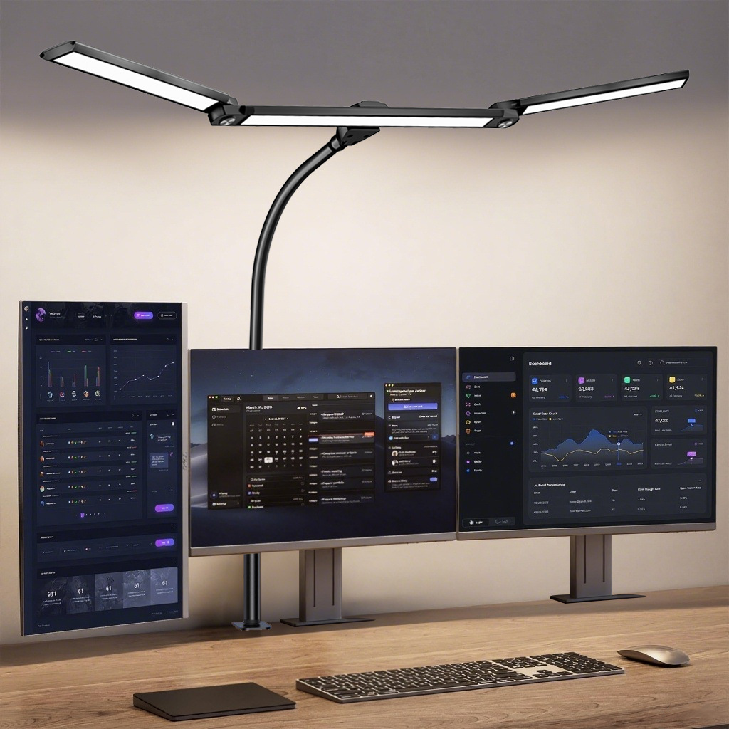 Lampa Biurkowa LED z Trzema Panelami i Klipsem - 3