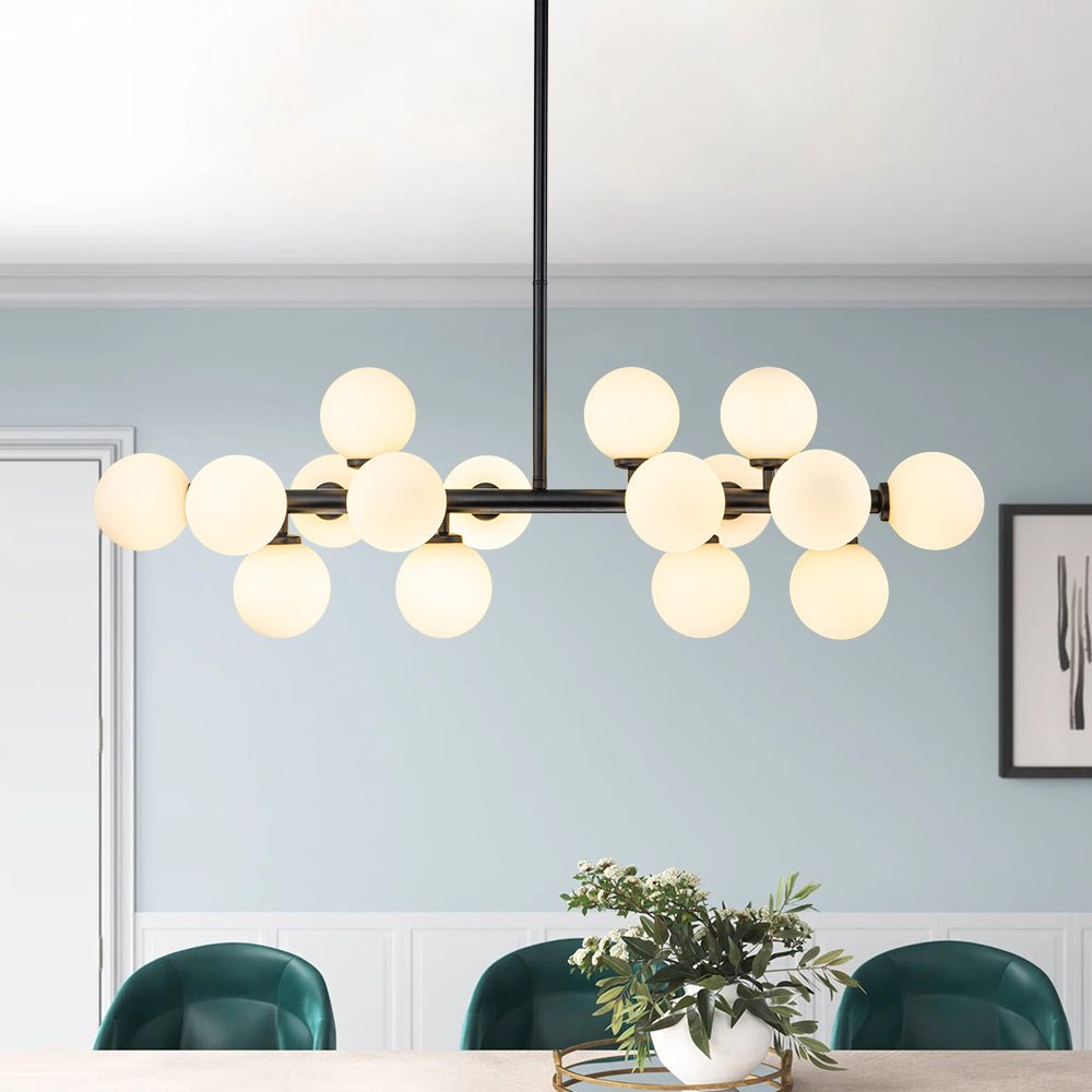 Lampa Wisząca Liniowa z 16 Kulami ze Szkła Opalowego, 90 Cm