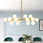Lampa Wisząca Liniowa z 16 Kulami ze Szkła Opalowego, 90 Cm - Mosiądz