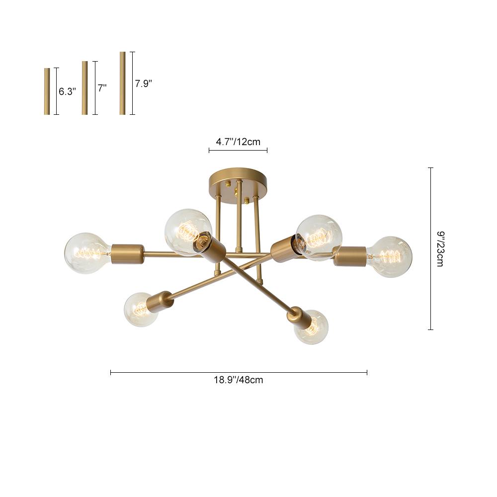 Lampa Sufitowa Sputnik ze Sześcioma Ramionami w Złotym Wykończeniu - 10