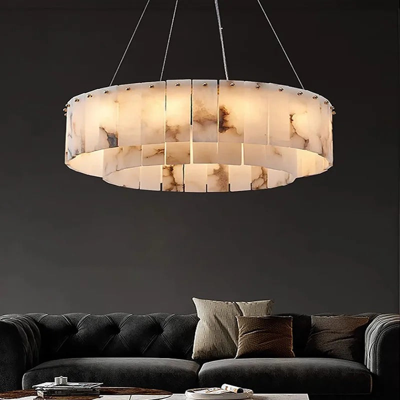Żyrandol Pierścieniowy Alabaster z Metalową Ramą