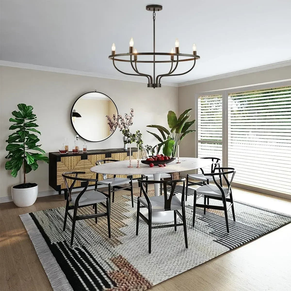 Żyrandół Okrągły Metalowy w Stylu Świecznika z Lampami LED - 6