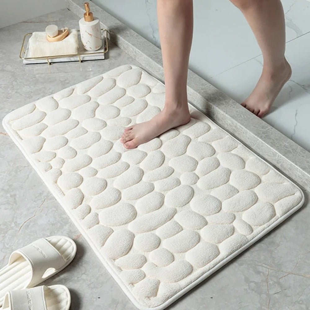 Mata Łazienkowa Antypoślizgowa z Wzorem Kamieni i Wkładem Memory Foam - Biały